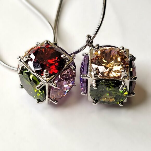 Multicolored Crystal Cube Earrings Drop Dangle Earrings - Picture 2 of 7